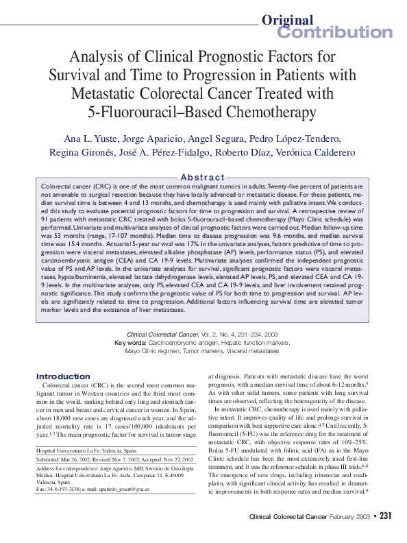 (PDF) Analysis of Clinical Prognostic Factors for Survival and Time to ...