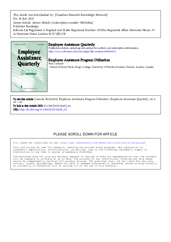 (PDF) Employee Assistance Program Utilization