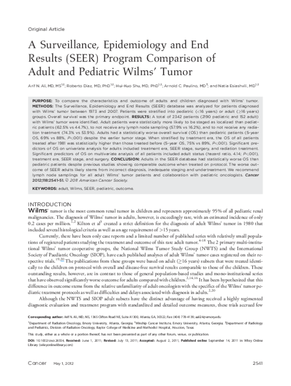 (PDF) A Surveillance, Epidemiology and End Results (SEER) program ...