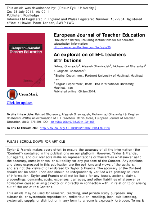 European Journal of Teacher Education An exploration of EFL teachers ...