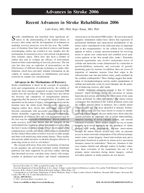 (PDF) Recent advances in stroke rehabilitation 2006