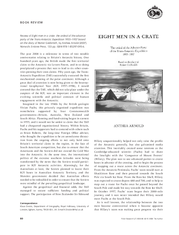 (PDF) Review of Eight men in a crate: the ordeal of the advance party ...
