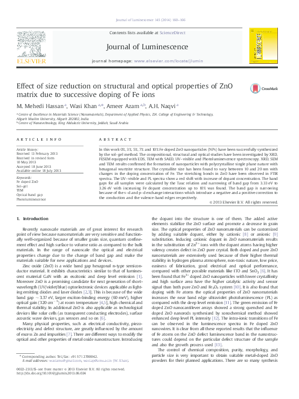 (PDF) Effect of size reduction on structural and optical properties of ...