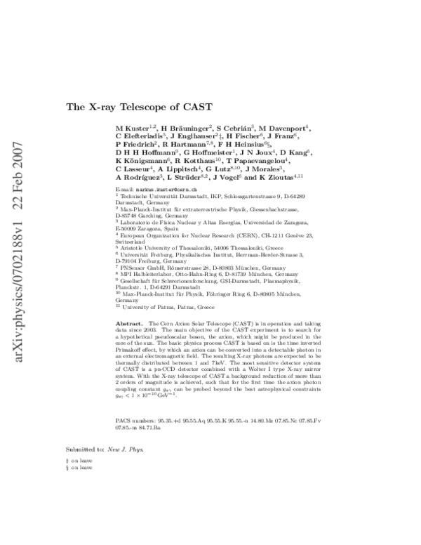 (PDF) The xray telescope of CAST Robert Hartmann Academia.edu