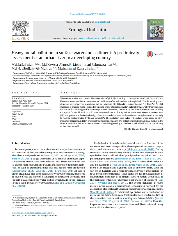 (PDF) Heavy metal pollution in surface water and sediment: A ...
