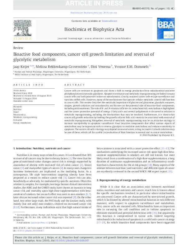 Pdf Bioactive Food Components Cancer Cell Growth Limitation And