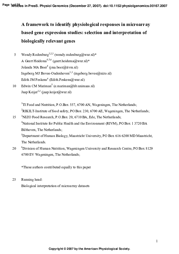 (PDF) Pathway analysis of Microarray data | Ina Hulsegge - Academia.edu