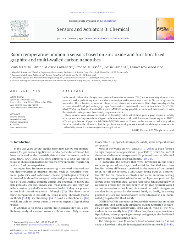 (PDF) Room temperature ammonia sensors based on zinc oxide and ...
