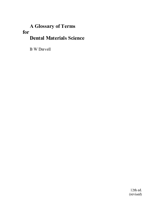 (PDF) A Glossary of Terms for Dental Materials Science (12th ed