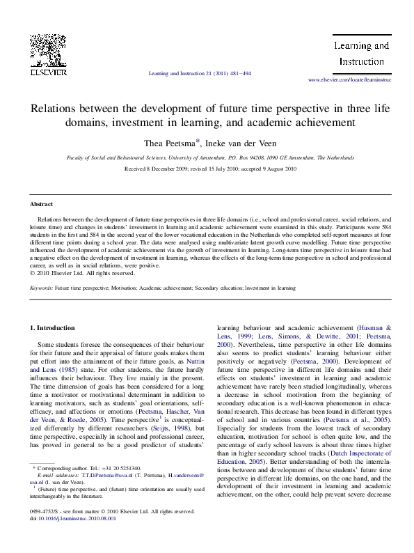(PDF) Relations between the development of future time perspective in ...