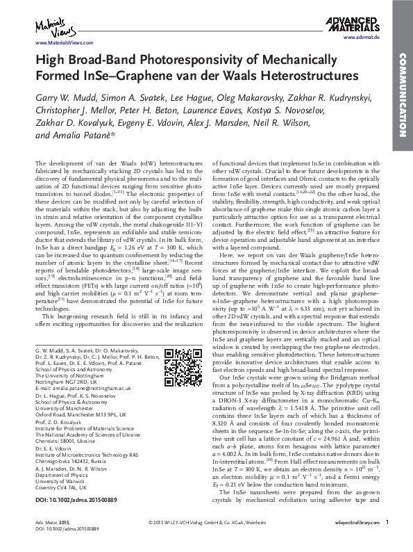 (PDF) High Broad-Band Photoresponsivity of Mechanically Formed InSe ...