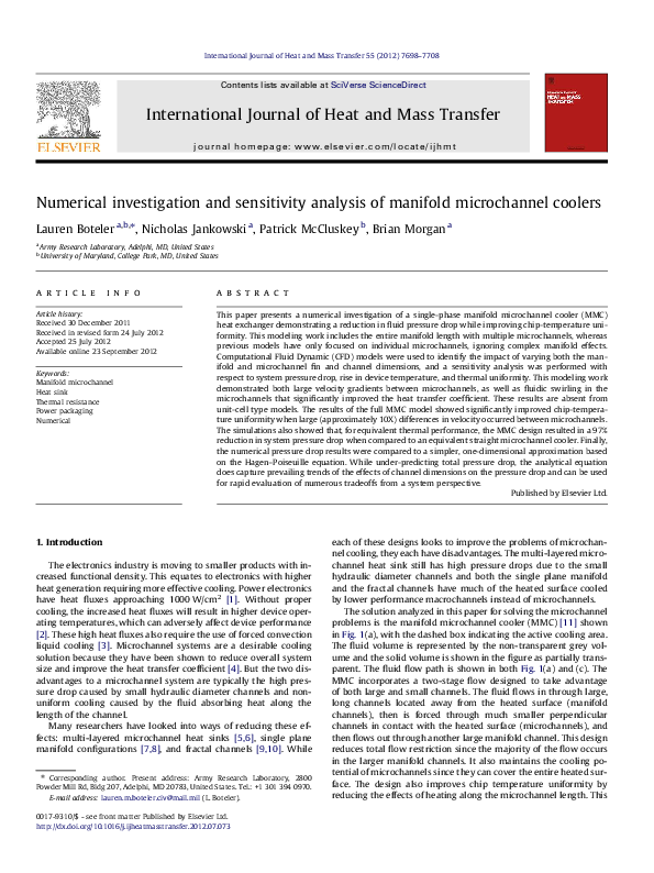 (PDF) Numerical investigation and sensitivity analysis of manifold ...