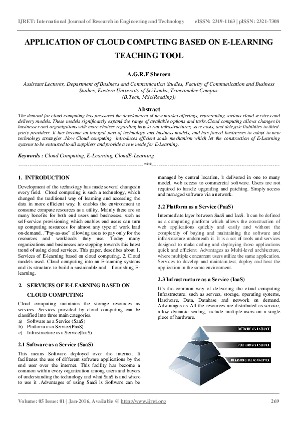 (PDF) APPLICATION OF CLOUD COMPUTING BASED ON E-LEARNING TEACHING TOOL
