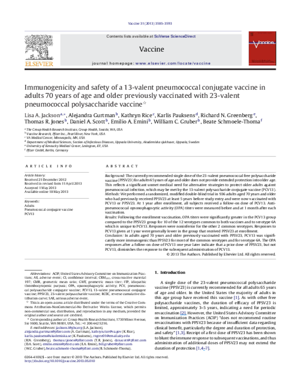 (PDF) Immunogenicity and Safety of a 13-valent Pneumococcal Conjugate ...