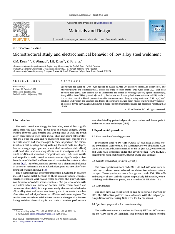 (PDF) Microstructural study and electrochemical behavior of low alloy ...