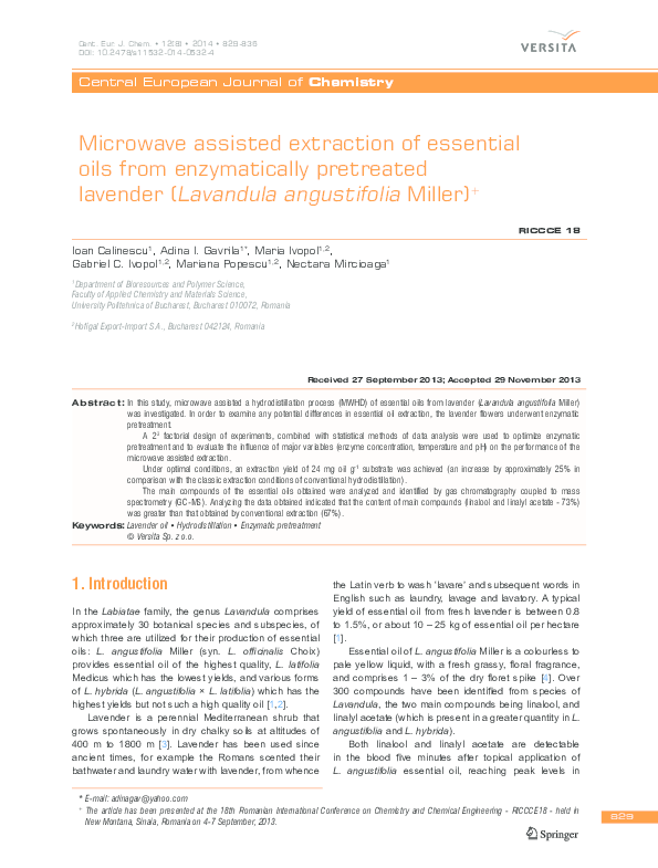 Microwave assisted extraction of essential