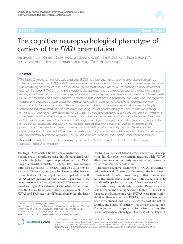 (PDF) The cognitive neuropsychological phenotype of carriers of the ...