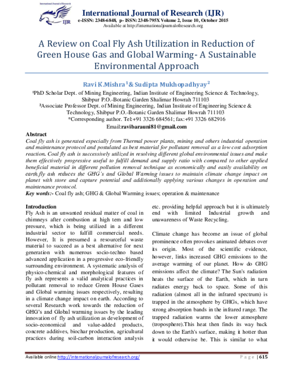 (PDF) A Review on Coal Fly Ash Utilization in Reduction of Green House ...