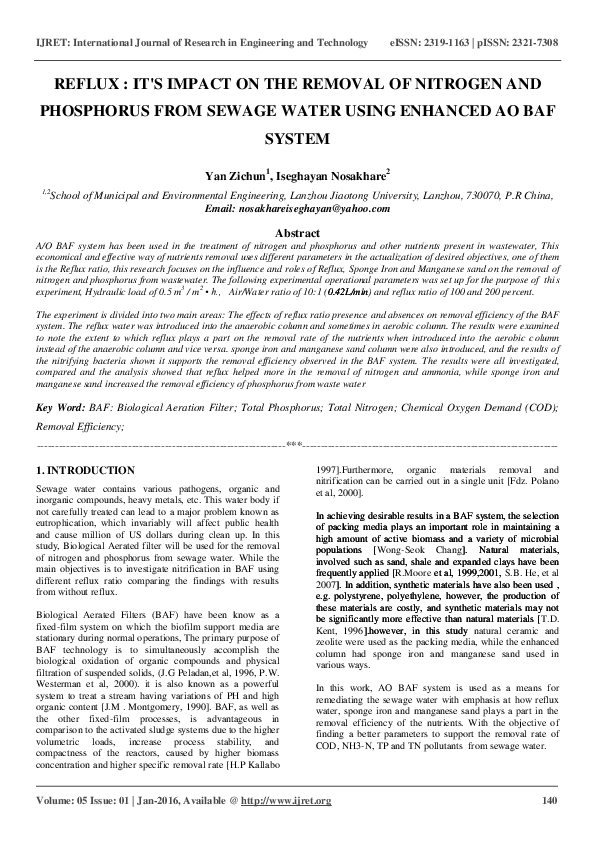 (PDF) REFLUX : IT'S IMPACT ON THE REMOVAL OF NITROGEN AND PHOSPHORUS ...