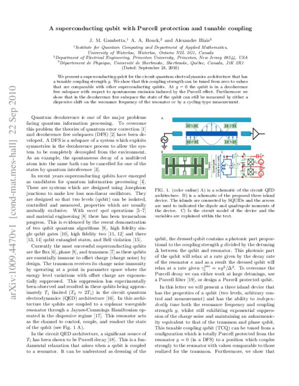 (PDF) Superconducting Qubit with Purcell Protection and Tunable Coupling