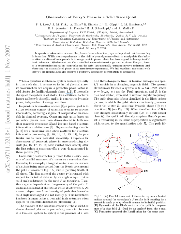 (PDF) Observation of Berry's Phase in a Solid-State Qubit