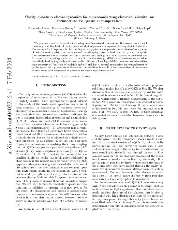 (PDF) Cavity quantum electrodynamics for superconducting electrical ...