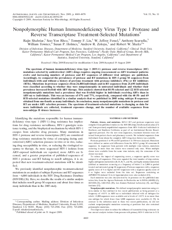 (PDF) Nonpolymorphic Human Immunodeficiency Virus Type 1 Protease and ...