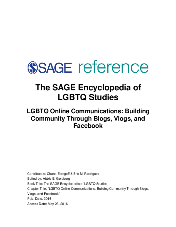 (PDF) LGBTQ Online Communications: Building Community Through Blogs ...