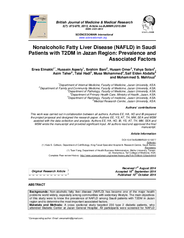 (PDF) Nonalcoholic Fatty Liver Disease (NAFLD) in Saudi Patients with ...