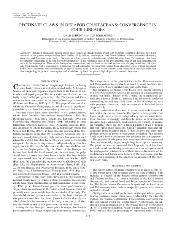 (PDF) Pectinate claws in decapod crustaceans convergence in four