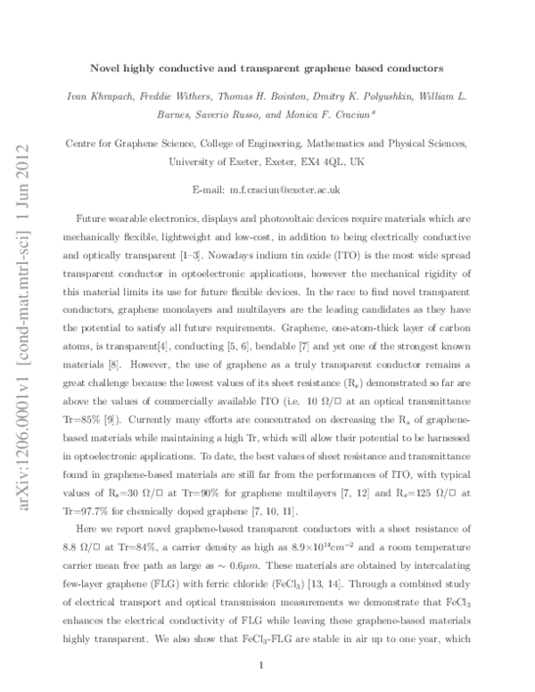 (PDF) Novel highly conductive and transparent graphene-based conductors