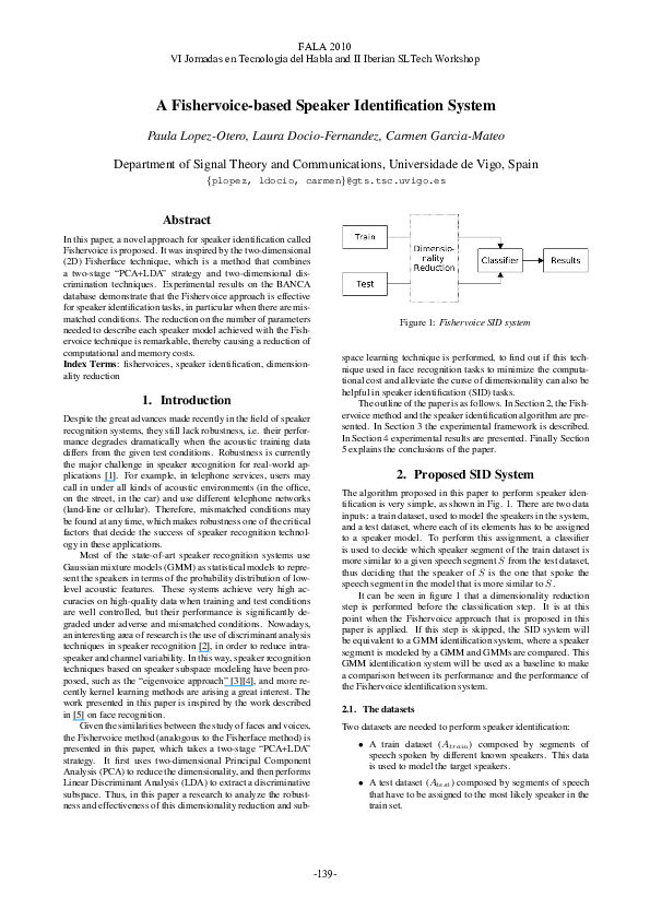 (PDF) A Fishervoice-based Speaker Identification System