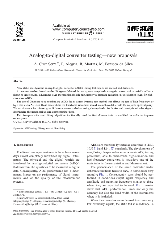 (PDF) Analogtodigital converter testing—new proposals manuel da