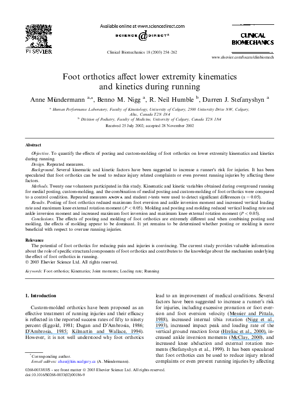 (PDF) Foot orthotics affect lower extremity kinematics and kinetics ...