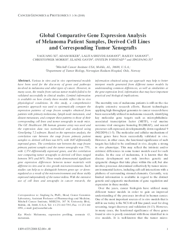 (PDF) Global comparative gene expression analysis of melanoma patient ...