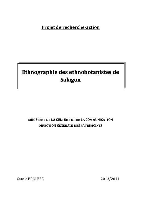 (PDF) Ethnographie des ethnobotanistes de Salagon Carole Brousse
