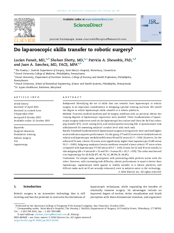 (PDF) Do laparoscopic skills transfer to robotic surgery?