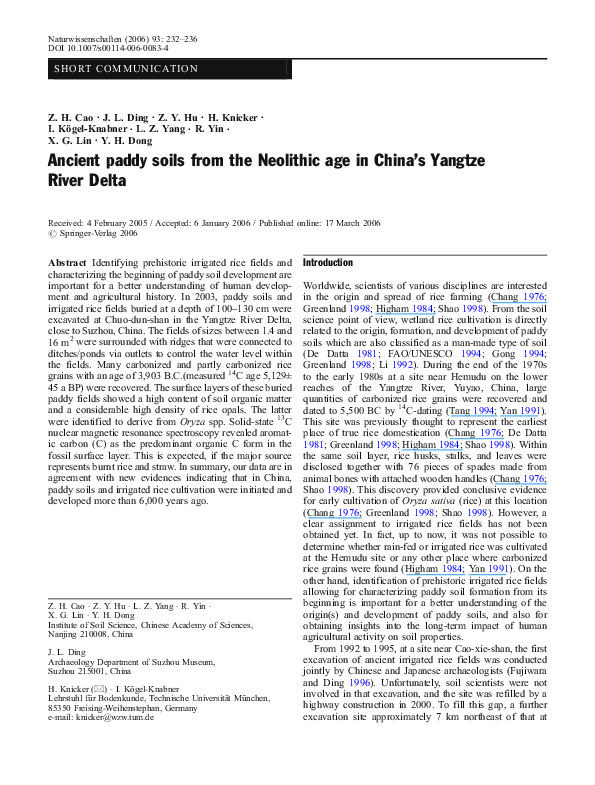 (PDF) Ancient paddy soils from the Neolithic age in China’s Yangtze ...