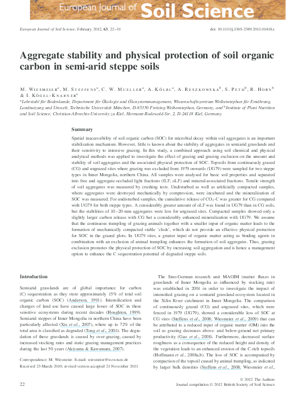 (PDF) Aggregate stability and physical protection of soil organic ...