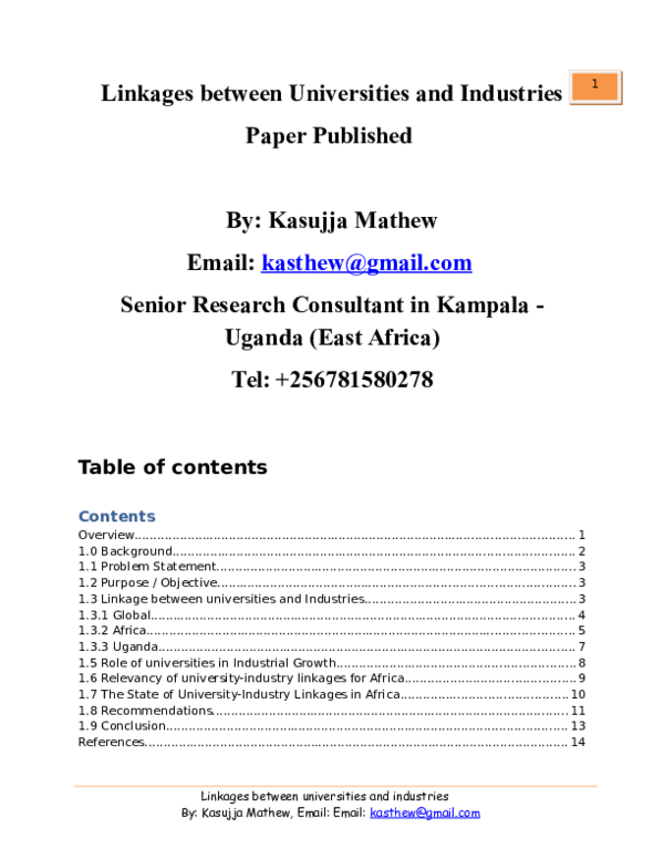 (DOC) Linkages between Universities and Industries Research Paper