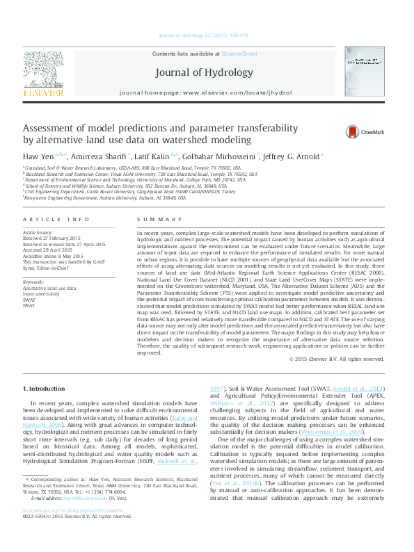 (PDF) Assessment of model predictions and parameter transferability by ...