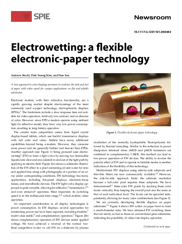 (PDF) Electrowetting a flexible electronicpaper technology Andrew
