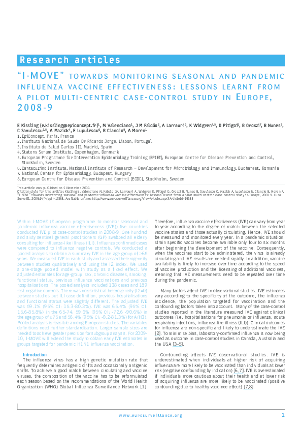 (PDF) I-MOVE towards monitoring seasonal and pandemic influenza vaccine ...