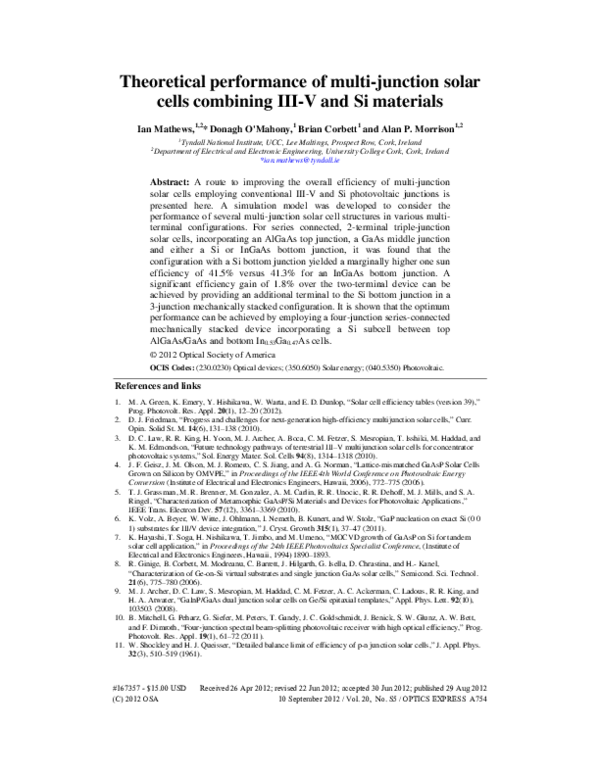(PDF) Theoretical performance of multi-junction solar cells combining ...
