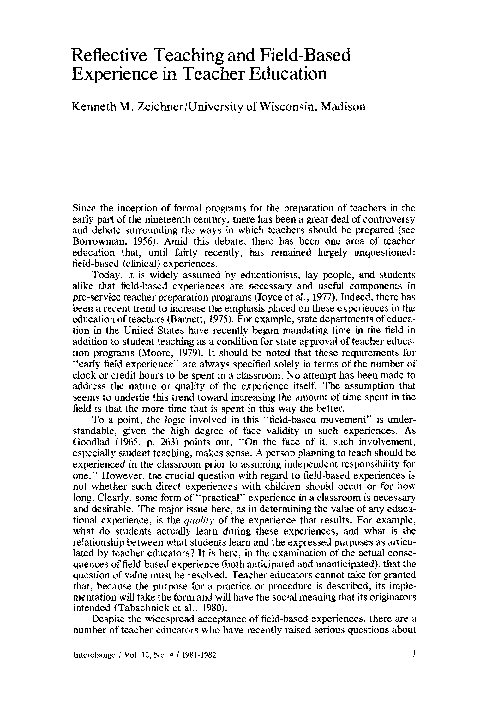 (PDF) Reflective Teaching and Field-Based Experience in Teacher Education