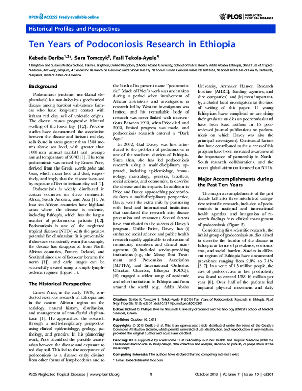 (PDF) Ten Years of Podoconiosis Research in Ethiopia