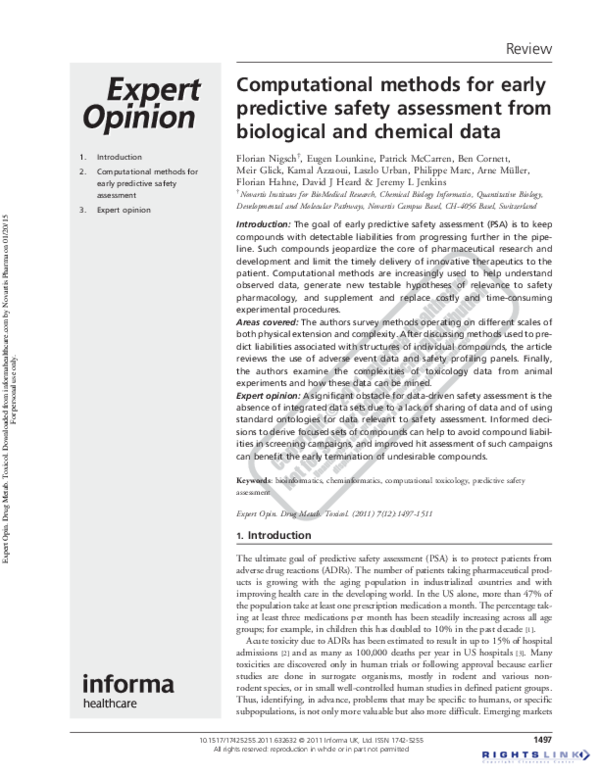 (PDF) Computational methods for early predictive safety assessment from ...