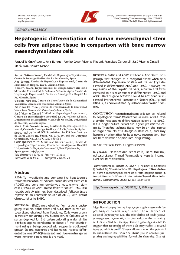 (PDF) Hepatogenic differentiation of human mesenchymal stem cells from ...
