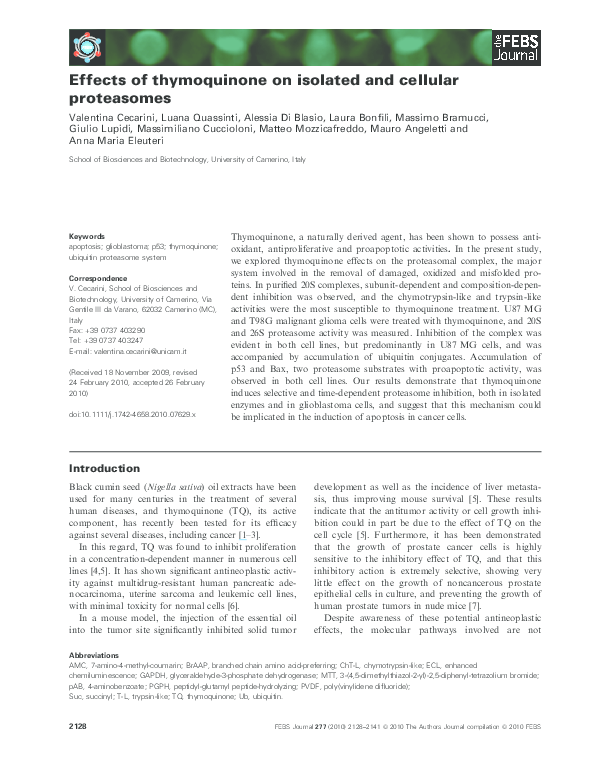 (PDF) Effects of thymoquinone on isolated and cellular proteasomes M
