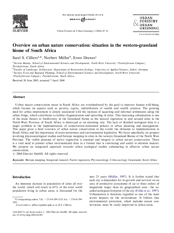 (PDF) Overview on urban nature conservation situation in the western